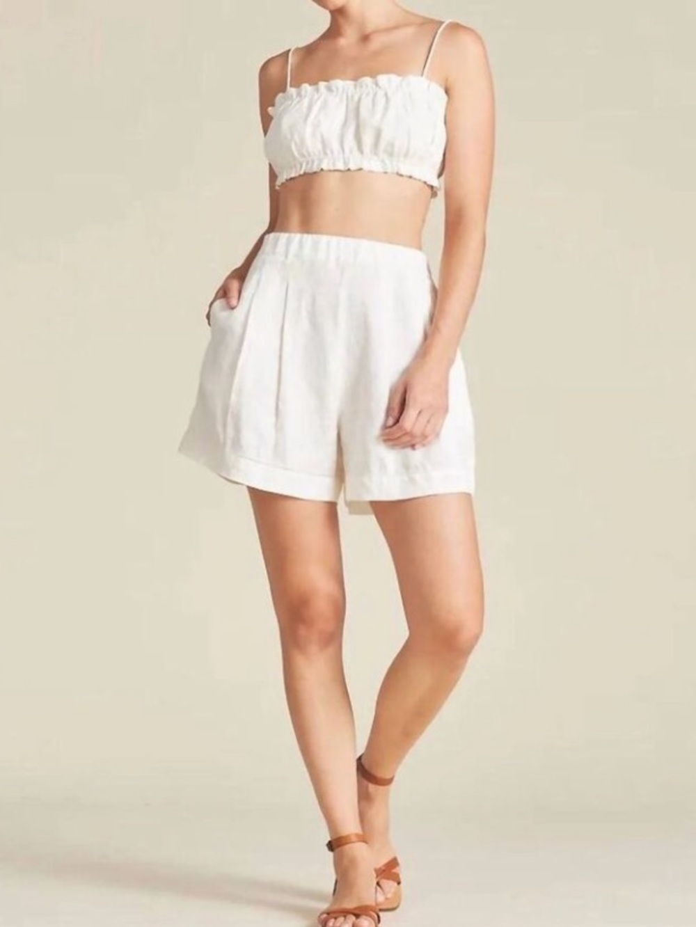 NWT By Trovata “Charlie” Lightweight Cream Linen Drawstring Shorts size L